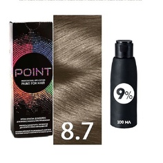 Краска для волос, тон №8.7, Блондин тёмно-бежевый (молочный шоколад) + Оксид 9% Point