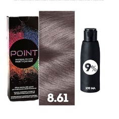 Краска для волос, тон №8.61, Блондин фиолетово-пепельный + Оксид 9% Point
