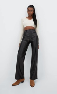 Stradivarius Широкие Брюки Из Искусственной Кожи Черный 40