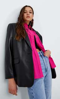 Stradivarius Пиджак Из Искусственной Кожи Черный L