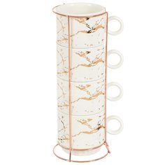 Кружка керамика, 4 шт, Мрамор с золотом, с подставкой, Y4-5347, белая