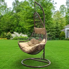Спорт Качели садовые Кокон кресло коричневый,ротанг, бежевая подушка, до 150кг GREEN DAYS