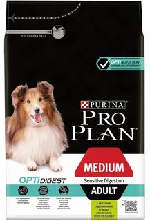 Сухой корм Purina Pro Plan для взрослых средних собак с чувствительным пищеварением, ягненок, 3кг