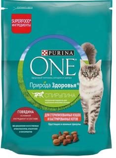 Сухой корм Purina ONE Природа Здоровья для стерилизованных кошек и кастрированных котов, с говядиной, 180гр