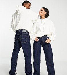 Темно-синие джинсы из необработанного денима с прямыми штанинами в стиле 90-х COLLUSION x000 Unisex-Голубой