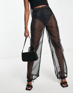 Прозрачные брюки черного цвета с нижним слоем в виде шортиков Missy Empire-Фиолетовый цвет Missyempire