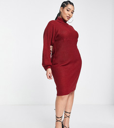 Платье-джемпер миди насыщенного красного цвета в стиле oversized с отворачивающимся воротником Threadbare Plus Veronica-Красный