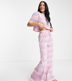 Пижамный комплект в полоску разной ширины розового и фиолетового цветов из футболки и штанов с широкими штанинами ASOS DESIGN Tall-Разноцветный