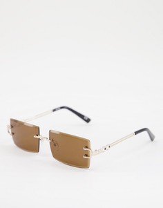 Коричневые солнцезащитные очки квадратной формы без оправы с отделкой на заушниках ASOS DESIGN-Золотистый