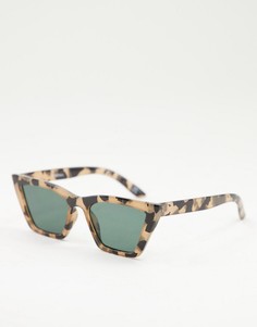 Остроугольные солнцезащитные очки в прямоугольной черепаховой оправе «кошачий глаз» молочного цвета с линзами g15 ASOS DESIGN-Коричневый цвет