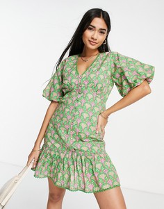 Зеленое коктейльное платье мини с принтом Never Fully Dressed-Зеленый цвет