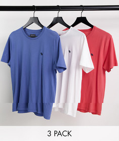 Набор из 3 футболок красного, белого и синего цветов с логотипом Abercrombie & Fitch-Разноцветный