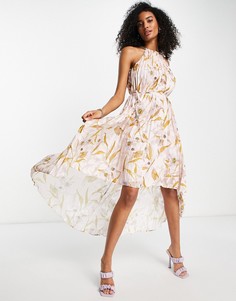 Розовое плиссированное платье миди с принтом Ted Baker Dixxie-Розовый цвет