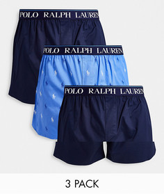 Набор из 3 боксеров-брифов темно-синего и синего цвета с логотипом на поясе Polo Ralph Lauren-Голубой