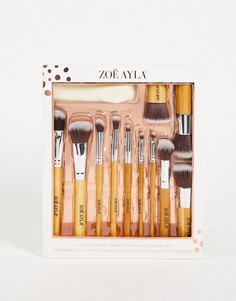 Набор из 11 профессиональных кистей для макияжа из бамбука в текстильном чехле Zoe Ayla-Бесцветный