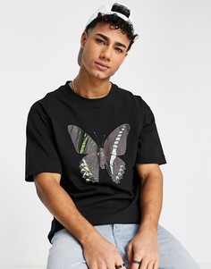 Черная oversized-футболка с крупным принтом бабочки Good For Nothing-Черный