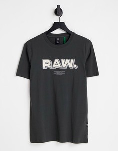 Серая футболка с логотипом-надписью "Raw" и точкой G-Star-Серый