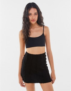Черная мини-юбка из переработанного хлопка с открытыми швами Bershka-Черный цвет