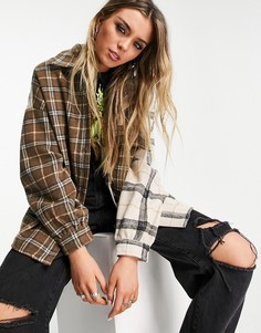 Коричневая куртка-рубашка в клетку Bershka-Коричневый цвет