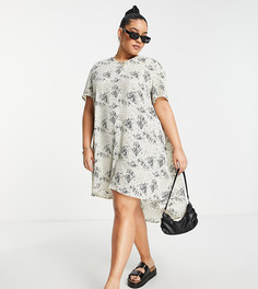 Свободное платье с V-образным вырезом и цветочным принтом AX Paris Plus-Разноцветный