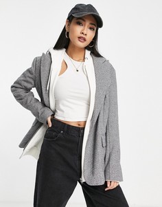 Однобортный трикотажный блейзер из твила темно-серого цвета Topshop-Серый