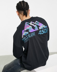 Oversized-лонгслив с принтом с горами на спине ASOS 4505-Черный