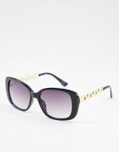 Женские квадратные солнцезащитные очки в черной оправе с цепочкой на дужках Jeepers Peepers-Черный цвет