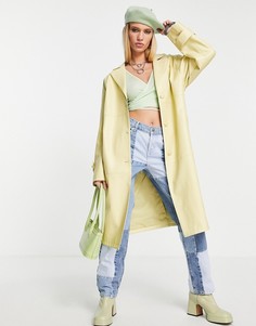 Лимонное пальто средней длины из искусственной кожи Topshop-Желтый