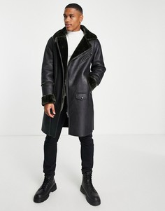 Черная удлиненная куртка-авиатор с отделкой из искусственного меха Urbancode-Черный цвет