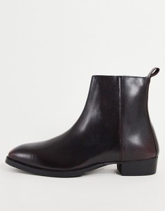 Бордовые кожаные ботинки на каблуке в кубинском стиле Topman-Красный