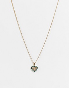 Золотистое ожерелье с подвеской в виде сердечка и замка с синими стразами Topshop-Золотистый
