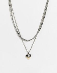 Многоярусное ожерелье-цепочка разных оттенков с подвеской в виде сердца Topshop-Разноцветный