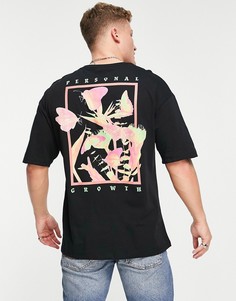 Черная футболка в стиле oversized с принтом бабочки на спине Jack & Jones Originals-Черный цвет