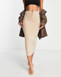 Песочная юбка миди с вырезами от комплекта Missy Empire x Aaliyah Ceilia-Светло-бежевый цвет Missyempire