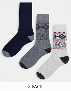 Набор из 3 пар носков серого и кремового цвета с традиционным узором Фэйр-Айл и темно-синего цвета без рисунка Abercrombie & Fitch-Разноцветный