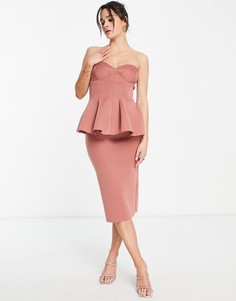 Пыльно-розовое платье миди с пышной баской ASOS DESIGN-Розовый цвет