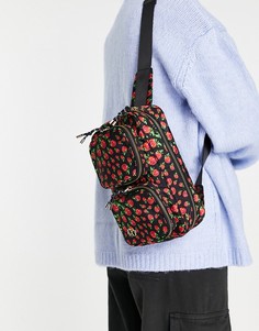 Черная сумка-кошелек на пояс в утилитарном стиле с принтом малины Becksondergaard-Черный
