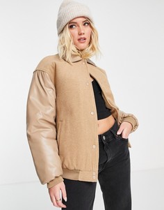 Бежевый университетский бомбер ASOS DESIGN-Коричневый цвет
