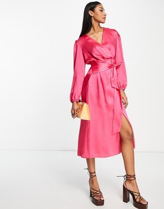 Розовое платье миди с завязкой спереди River Island-Розовый цвет