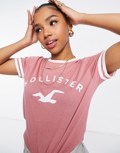 Розовая футболка с контрастным логотипом Hollister-Розовый цвет