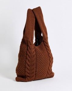 Коричневая вязаная сумка-тоут с узором «косы» и ручками в стиле ретро ASOS DESIGN-Коричневый цвет