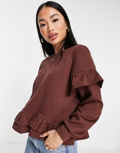 Шоколадно-коричневый свитер от комплекта с оборками по краю Influence-Коричневый цвет