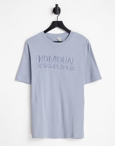 Oversized-футболка голубого цвета с надписью "Individual" River Island-Голубой
