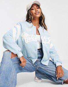 Университетская oversized-куртка светло-голубого цвета Bershka-Голубой