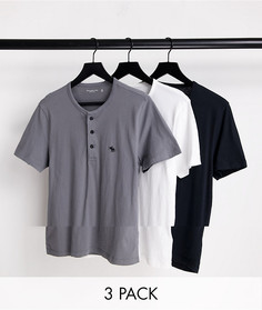 Набор из 3 футболок хенли черного, белого и серого меланжевого цвета с фирменным логотипом Abercrombie & Fitch-Разноцветный