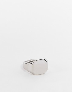 Серебристое кольцо-печатка из нержавеющей стали с шестигранным дизайном ASOS DESIGN-Серебристый