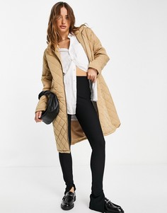 Стеганое пальто бежевого цвета из переработанного материала Selected Femme-Коричневый цвет