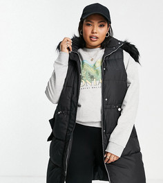 Удлиненный жилет черного цвета без рукавов с отделкой искусственным мехом New Look Curve-Черный