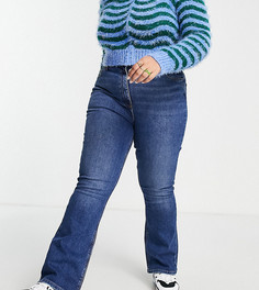 Синие джинсы с легким клешем от колена COLLUSION Plus x008-Голубой