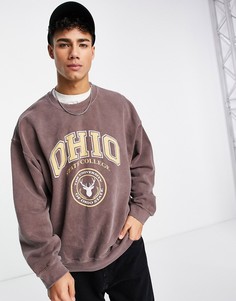 Коричневый свитшот с университетским принтом "Ohio" New Look-Коричневый цвет